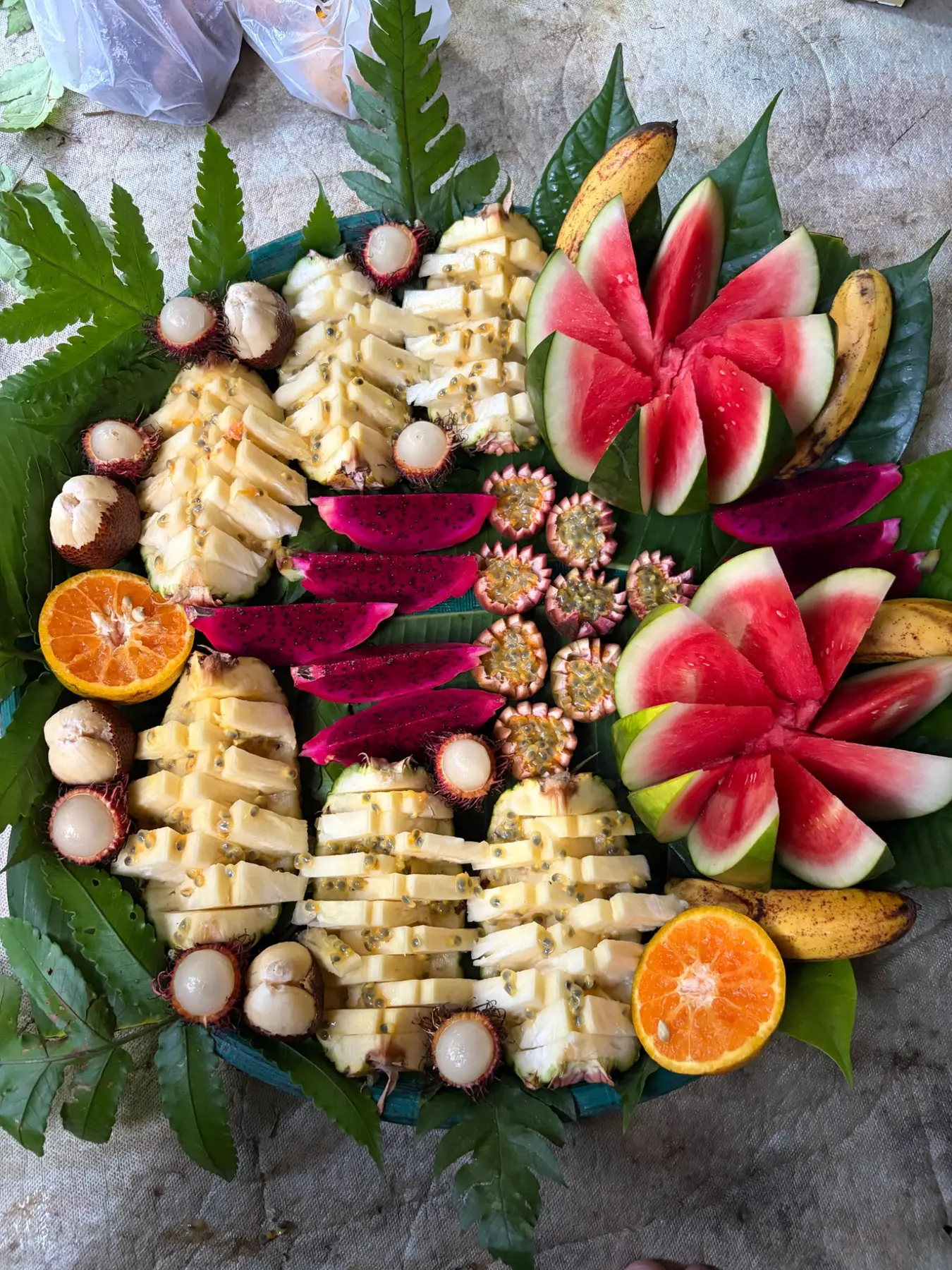 Fresh tropical fruit prepared in the rainforest